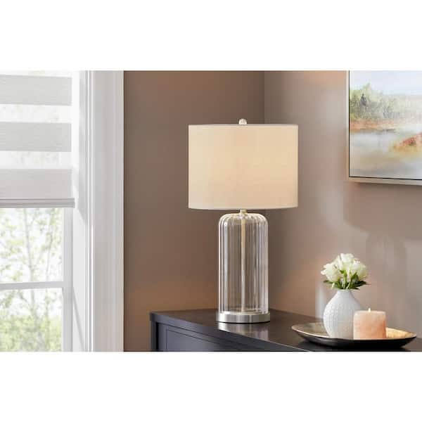 Hampton Bay Waterton 23.88 in. 1-Light Brushed Nickel Indoor Table Lamp with Fabric Lamp Shade