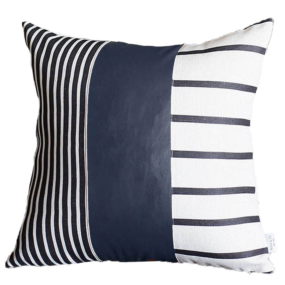 Snycler Polka Dot Pillow Covers Set of 2 Navy Blue Cream Throw Pillows  18x18 in Outdoor Boho Design Brush Strokes Decorative Pillowcase Square  Cushion