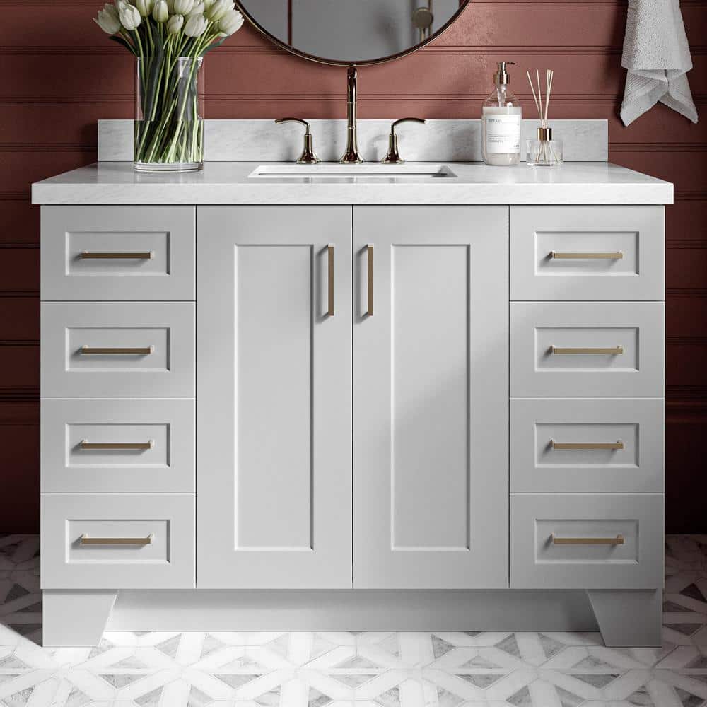 Gray Freestanding Single Sink Vanity with Marble Top