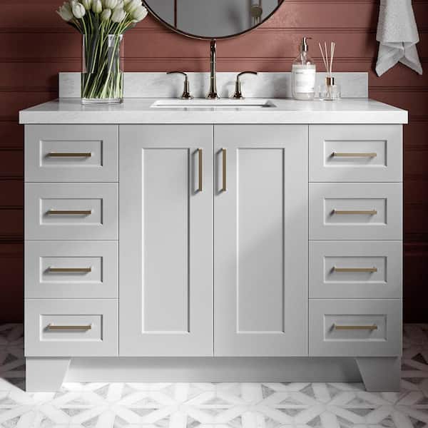 ARIEL Taylor 49 in. W x 22 in. D x 36 in. H Freestanding Bath Vanity in Grey with Carrara White Marble Top