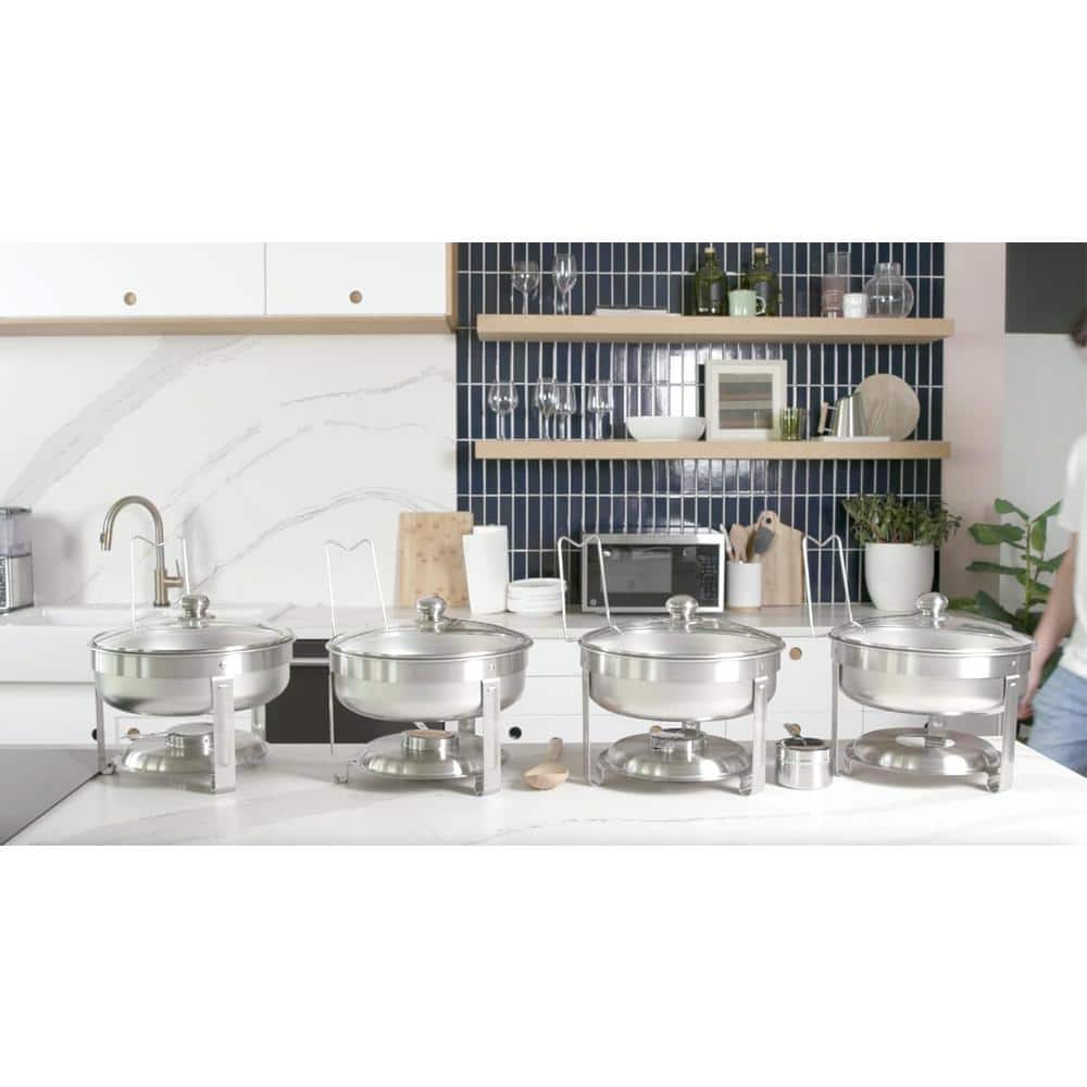 Alpha Living 4 qt Stainless Steel Round Chafing Dish Set with Glass Lids