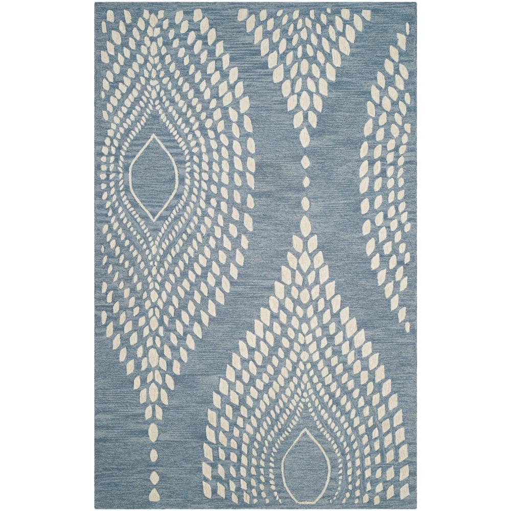 Bella Blue and Ivory Hand-Tufted Wool Area Rug 5' x 8'