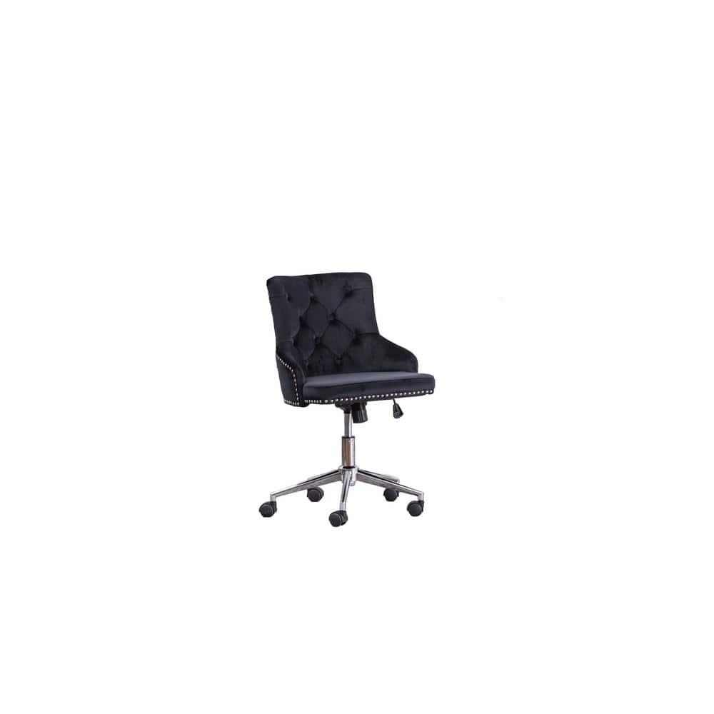 Adjustable Black Velvet and Faux Leather Office Task Chair