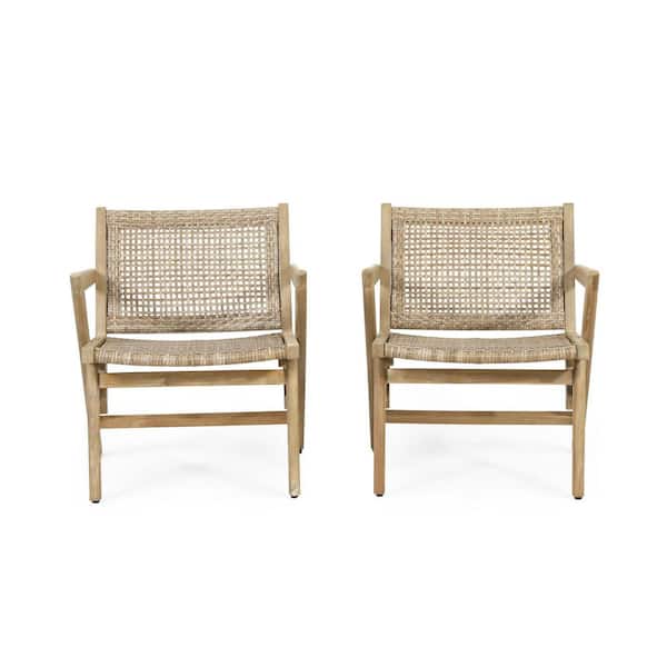 Light Brown Wicker Outdoor Lawn Chair (set of 2)