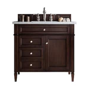 Brittany 36 in. W x 23.5 in. D x 34 in. H Single Bath Vanity in Burnished Mahogany with Marble Top in Carrara White