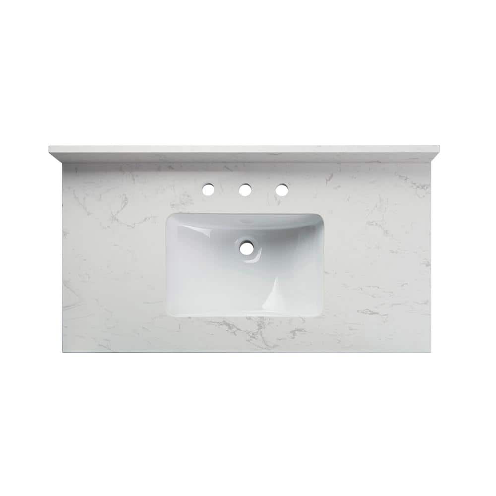 37" Carrara White Stone Vanity Top with Undermount Sink