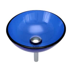 Vizablue 11-3/4 in. Round Glass Vessel Bathroom Sink in Blue with Drain