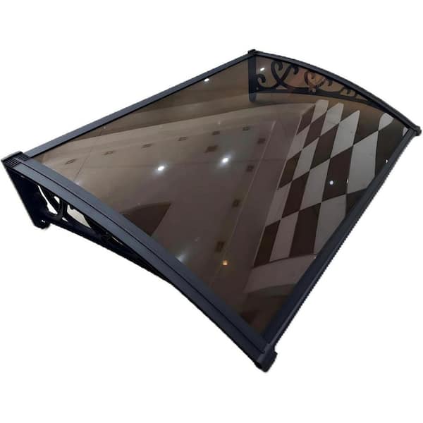 3.3 ft. Solid Polycarbonate Awning Rain Snow Resistant Black Bracket for Doors Windows 40x40 in Brown