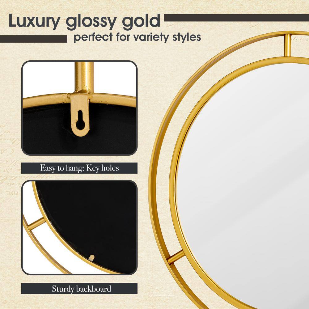 Deluxe Round Gold & Silver Iron Frame 24" Wall Mirror