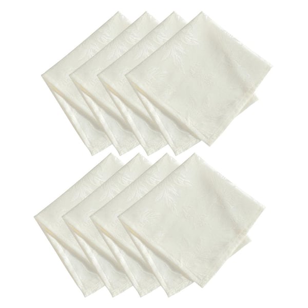 17 in. W x 17 in. H Ivory Polyester Elegant Woven Leaves Jacquard Damask Napkins (Set of 8)