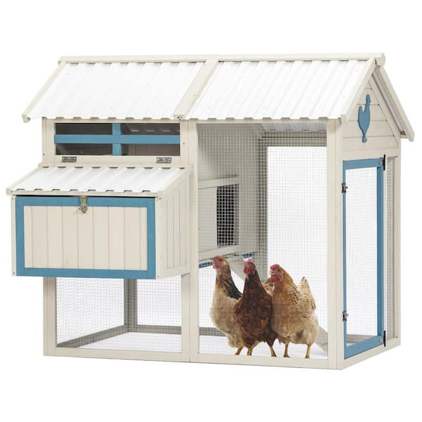 Miscool Any 56 in. W x 49 in. D x 49 in. H Mesh Poultry Fencing, Large Wood Chicken Coop Backyard with Nesting Box in White