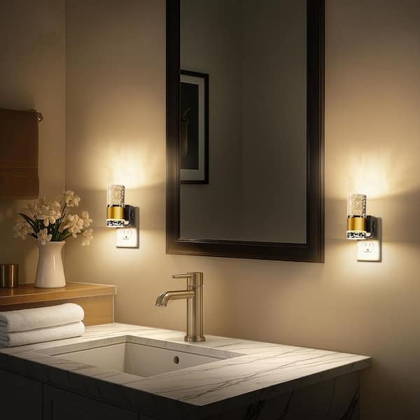 1-Light Black Gold Acrylic Dimmable Bubble LED Night Lights Plug Into Wall Auto Sensor for Hallway Bathroom(6-Pack)
