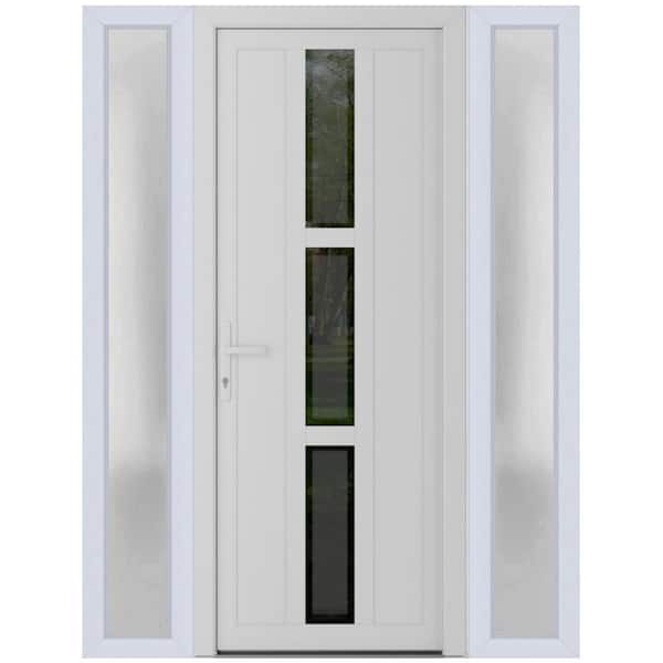 VDOMDOORS 68 in. x 80 in. Right-hand/Inswing Frosted Glass White Silk Steel Prehung Front Door with Hardware