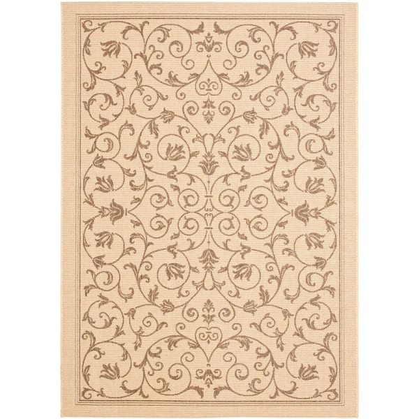 Courtyard Natural/Brown 8 ft. x 11 ft. Border Indoor/Outdoor Patio Area Rug
