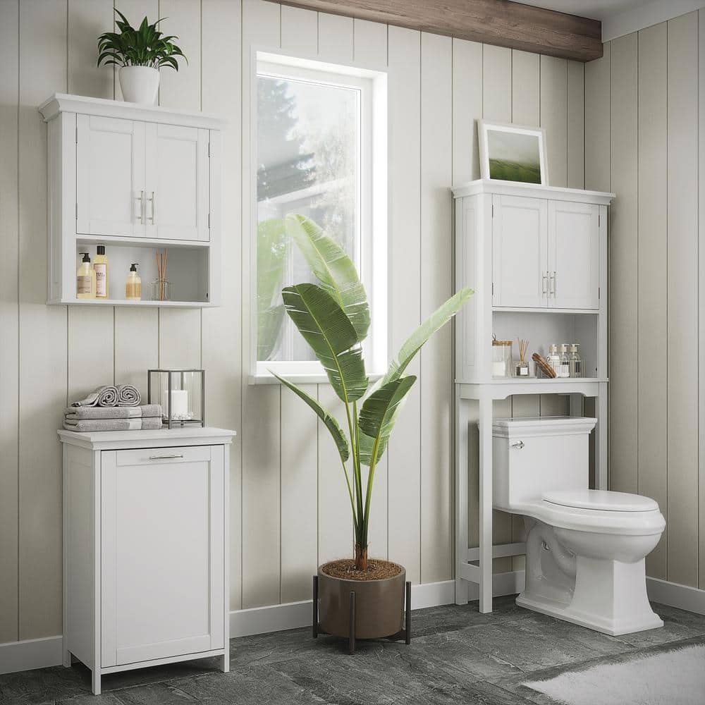 White MDF Tilt-Out Laundry Hamper Cabinet with Removable Bag