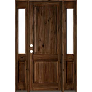 70 in. x 96 in. Rustic Alder Square Provincial Stained Wood with V-Groove Right Hand Single Prehung Front Door