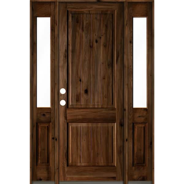 Krosswood Doors 70 in. x 96 in. Rustic Alder Square Provincial Stained Wood with V-Groove Right Hand Single Prehung Front Door