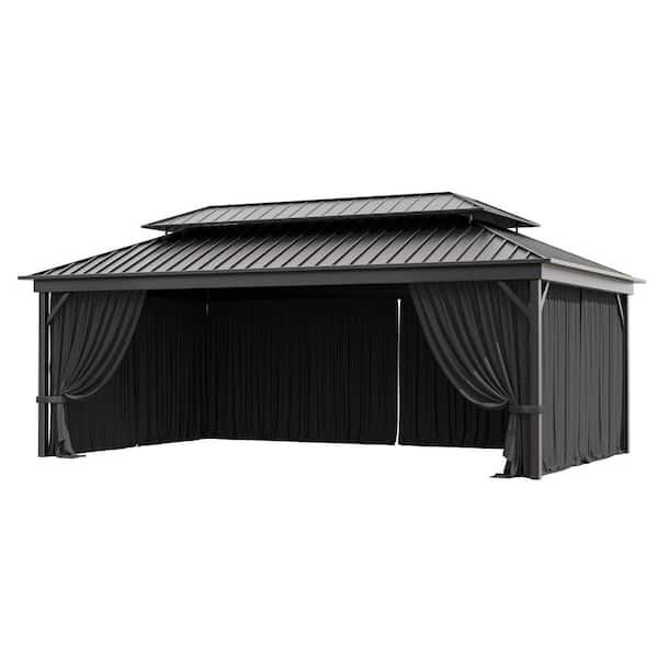 12 ft. x 20 ft. Universal Outdoor Privacy Curtains, Gazebo Replacement with Zipper Black (4-Side Curtain Only)