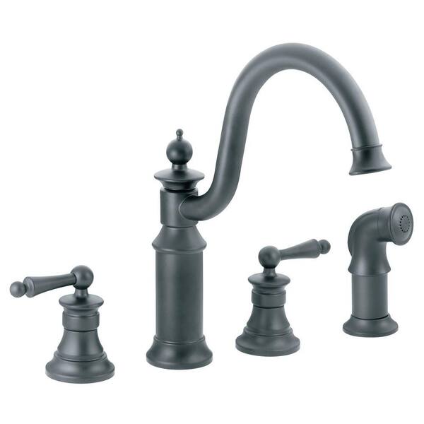 MOEN Waterhill High-Arc 2-Handle Standard Kitchen Faucet with Side Sprayer in Wrought Iron