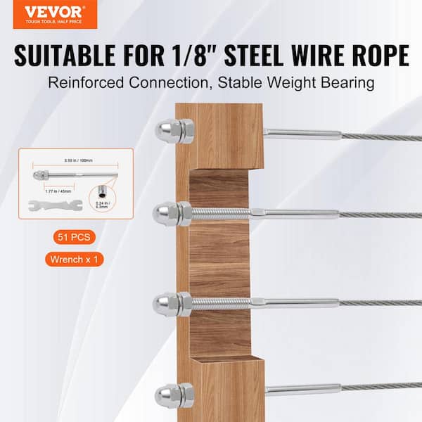 51 Pack Cable Railing Swage Threaded Stud Tension End Fitting Terminal for 1/8 in. Deck Cable Railing Stainless Steel