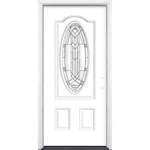 36 in. x 80 in. Chatham 3/4 Oval-Lite Left Hand Inswing Painted Steel Prehung Front Exterior Door with Brickmold