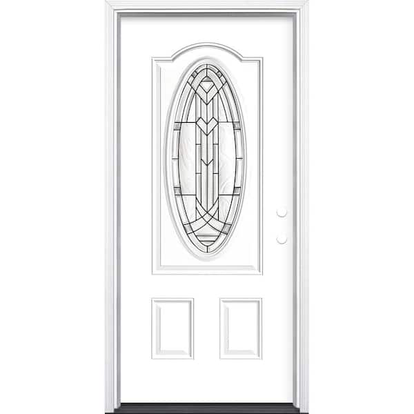 Masonite 36 in. x 80 in. Chatham 3/4 Oval-Lite Left Hand Inswing Painted Steel Prehung Front Exterior Door with Brickmold