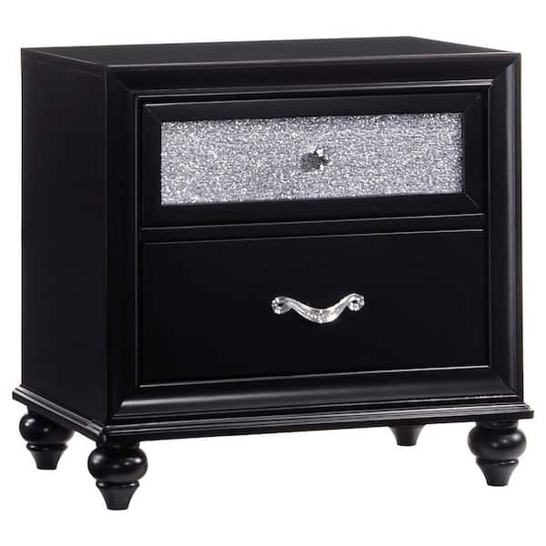 Barzini 2-Drawer Black Nightstand
