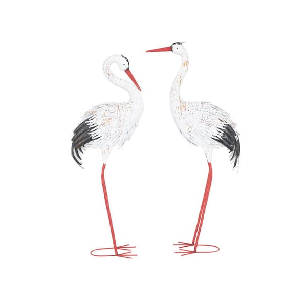 Litton Lane 41 in. Oversized Metal Tall Crane Garden Sculpture with Brown Speckled Texture and Red Accents (2-Pack)