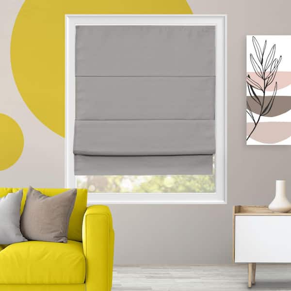 YELLOW BLINDS Doheny Pearl Grey Blackout Cordless Polyester Roman Shades - 31 in. W x 64 in. L