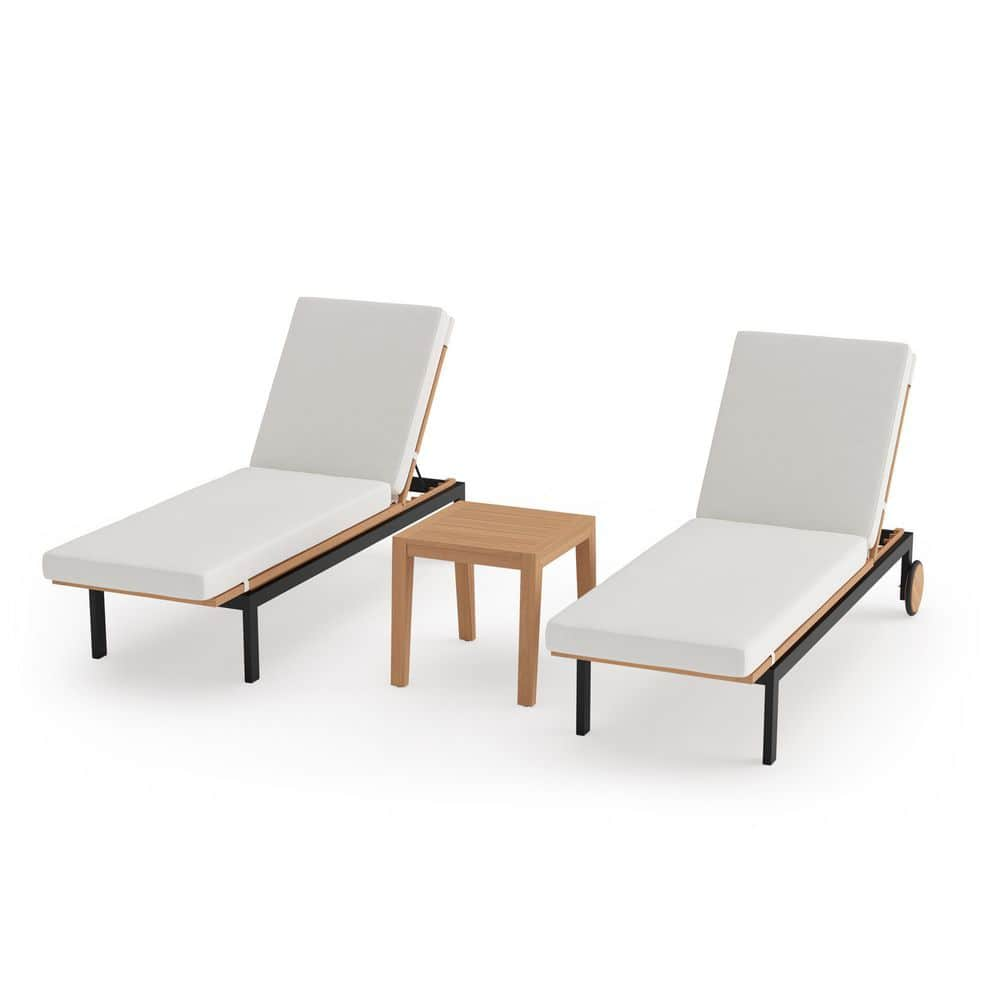 Rhodes 3 Piece Teak Outdoor Lounge Chair and Side Table in Canvas Natural Cushions -  NewAge Products, 91578