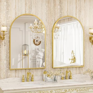 26.1 in. W x 37.8 in. H Arch Metal Framed Wall Bathroom Vanity Mirror Gold