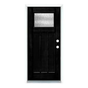36 in. x 80 in. Left-Hand Inswing Water Wave Glass Craftsman Stained Black Fiberglass Prehung Front Door