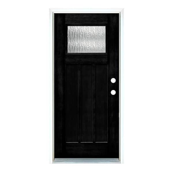 MP Doors 36 in. x 80 in. Left-Hand Inswing Water Wave Glass Craftsman Stained Black Fiberglass Prehung Front Door