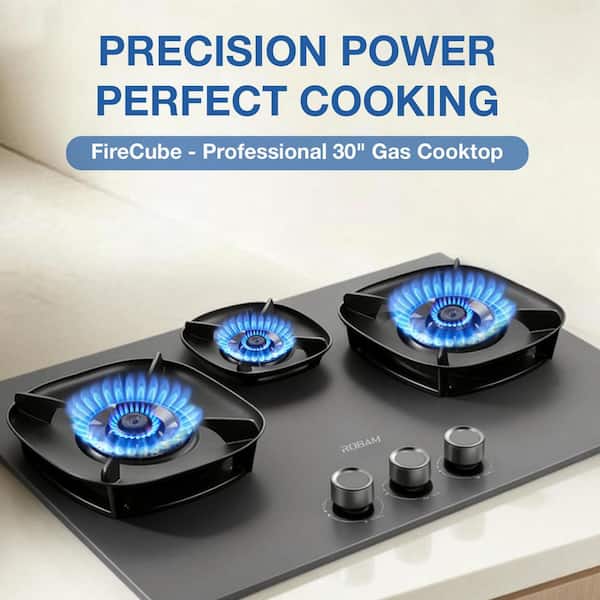 7B7H31 30 in. 3 Burners Glass Gas Recessed Cooktop in Sliver with Sealed Brass Burners, R-Link and 41800 BTU