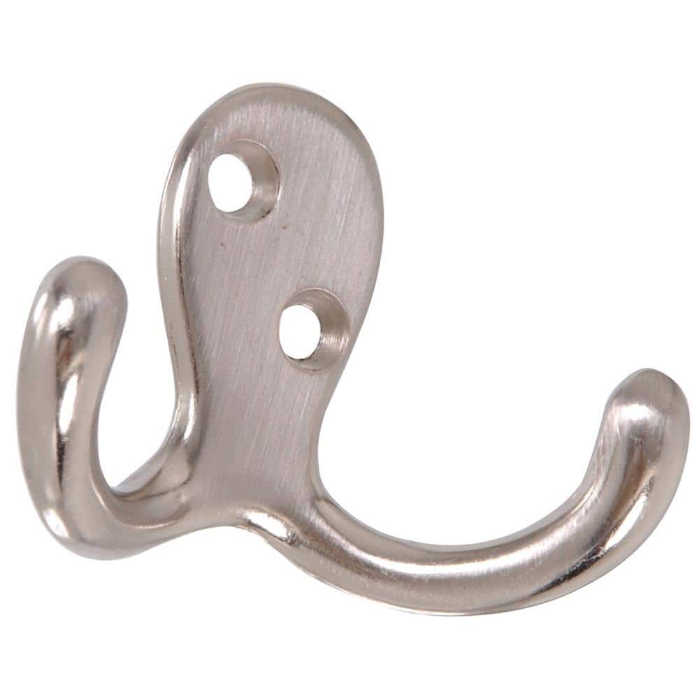 10 x Double Coat Hook Satin Stainless Steel Brushed 
