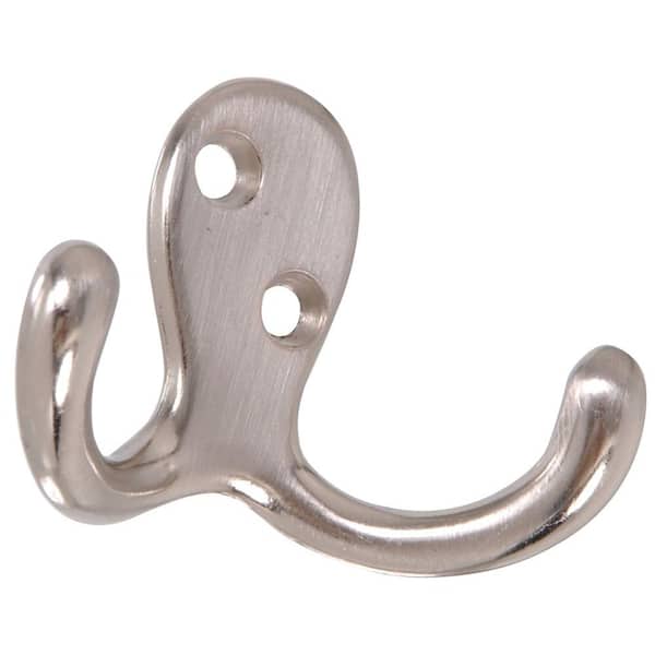 Design House Satin Nickel Double Coat Hooks - 3 Inch, 5-Pack For Wall Mounting