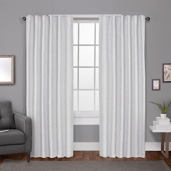 EXCLUSIVE HOME Zeus Winter White Woven Solid 52 in. W x 84 in. L Noise Cancelling Thermal Back Tab Blackout Curtain (Set of 2)
