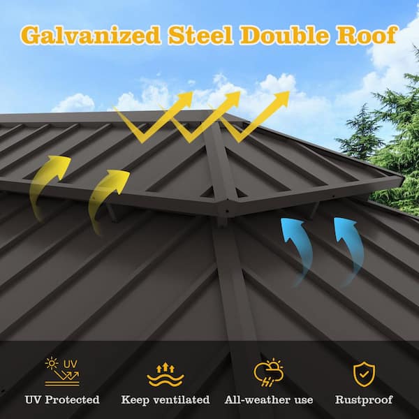 12 ft. x 12 ft. Aluminum Hardtop Outdoor Gazebo with Double Galvanized Steel Roof,Included Mosquito Netting and Curtains