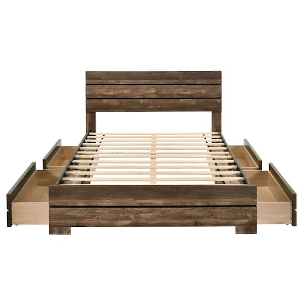 Furniture of America Olala Brown Wood Frame Eastern King Platform Bed with 4 Drawers