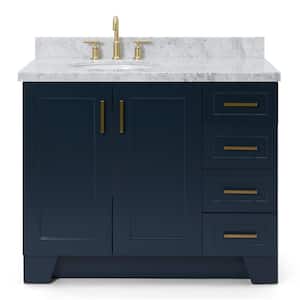 Taylor 43 in. W x 22 in. D x 36 in. H Freestanding Bath Vanity in Midnight Blue with Carrara White Marble Top