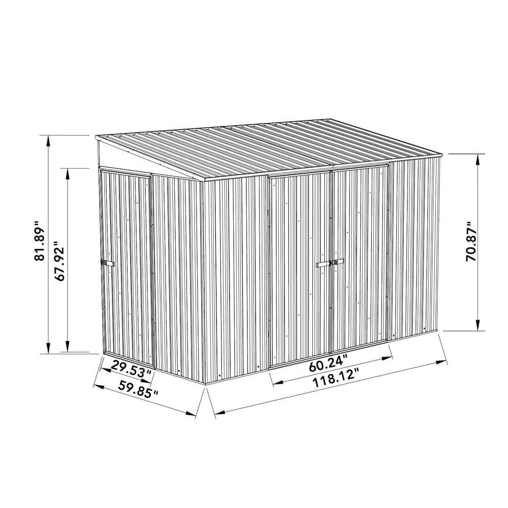 Durango 10' x 5' Gray Metal Bike Shed with Double Doors