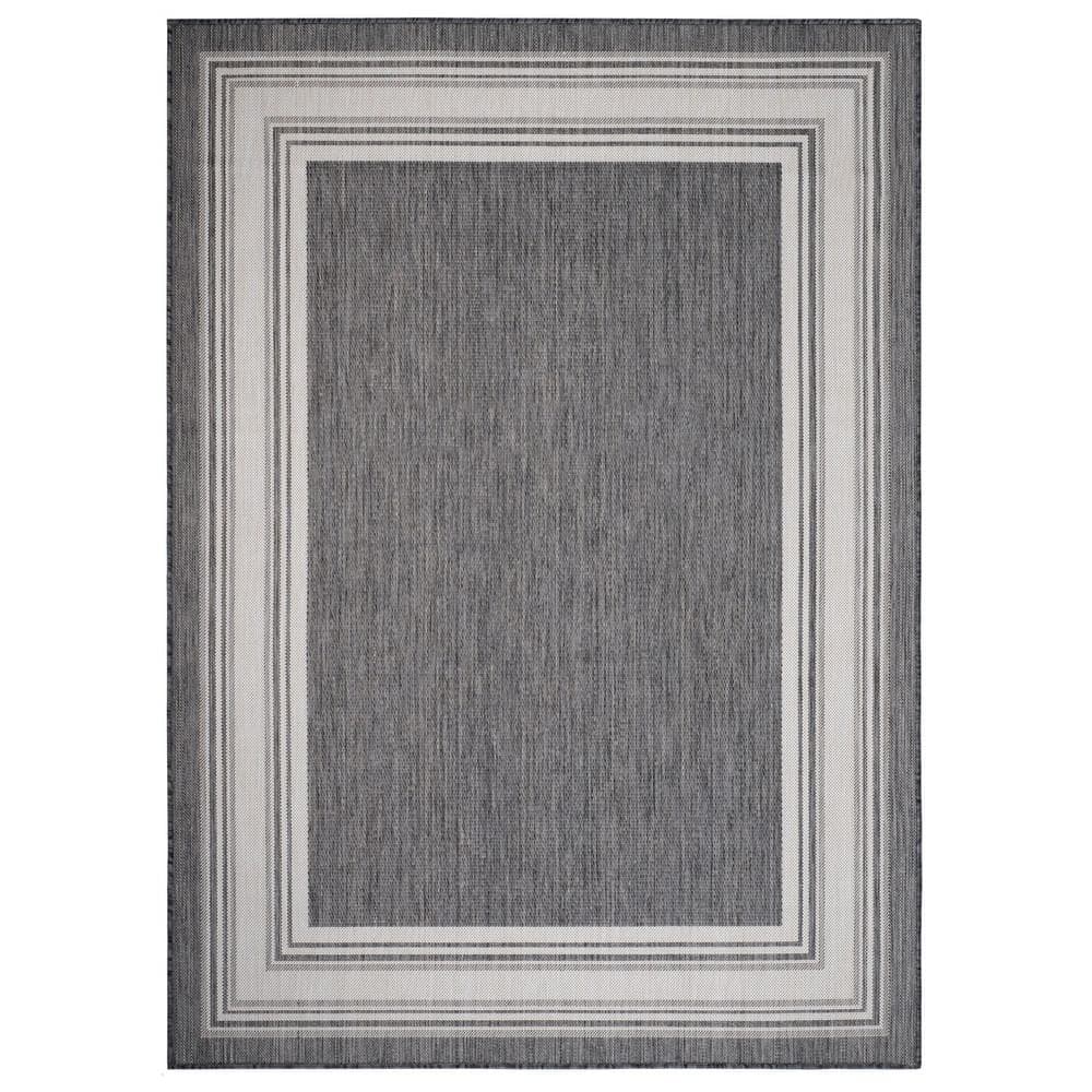 Framing Gray / White 5 ft. 3 in. x 7 ft. Striped Bordered Polypropylene Ind