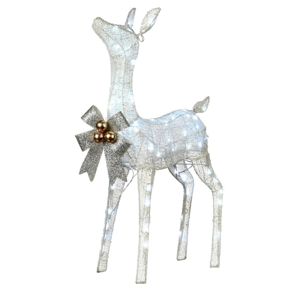 National Tree Company 36 in. White Glittered Fawn with 70 Cool LED ...