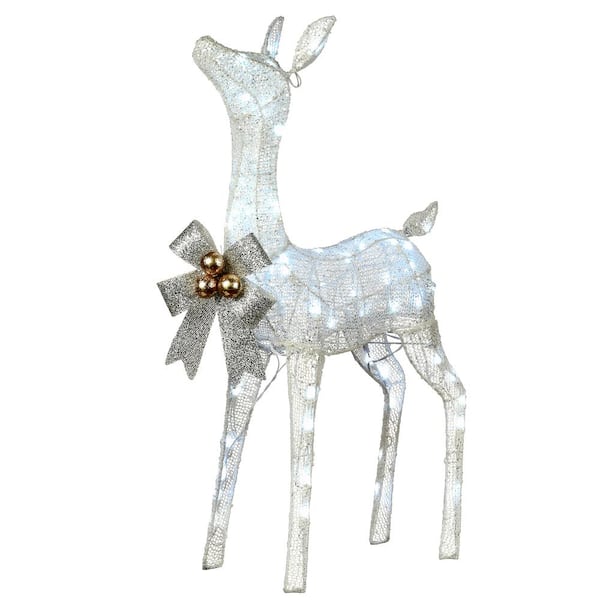 36 in. White Glittered Fawn with 70 Cool LED Twinkle Lights