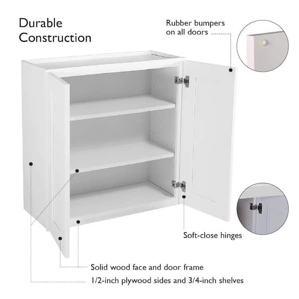 Design House Brookings Solid Wood Assembled Shaker 15 in. x 24 in. x 12 in. 1 Door Wall Kitchen Cabinet W1524 in White