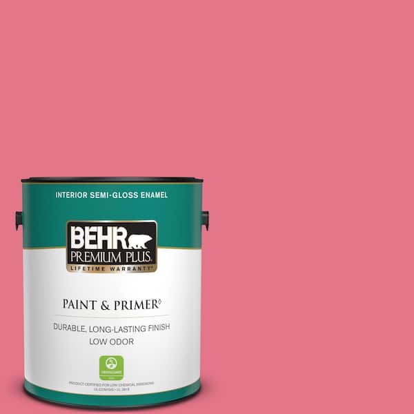 BEHR PREMIUM PLUS 1 gal. #120B-6 Watermelon Pink Semi-Gloss Enamel Low Odor Interior Paint & Primer
