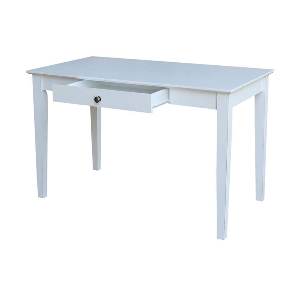 Transitional Beach White 48" Solid Hardwood Home Office Desk with Drawer