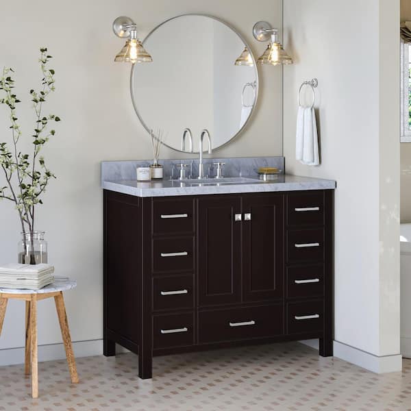 Cambridge Plumbing Espresso 36 inch Solid Wood Vanity with Glass Vessel Sink Set, Polished Chrome