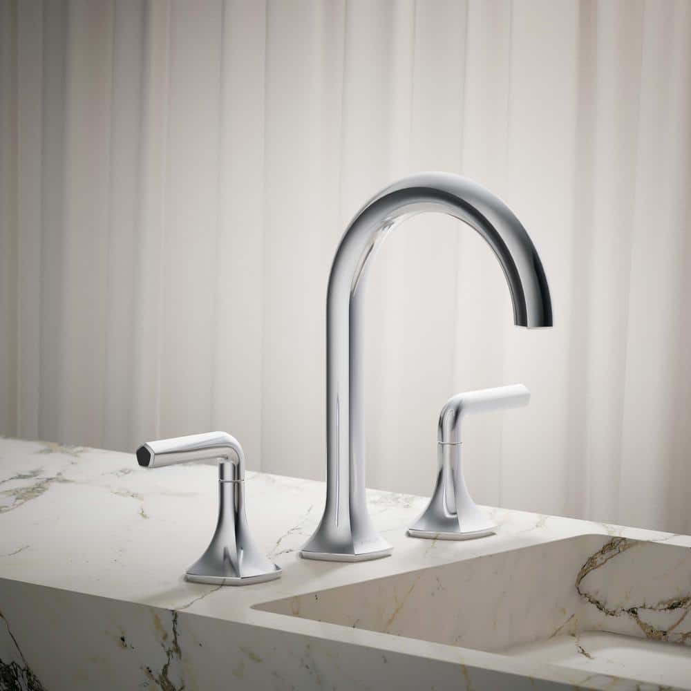 Midcentury Polished Chrome Cane Design Deck-Mount Bathroom Faucet