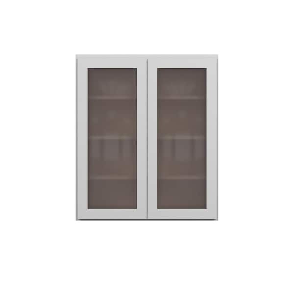Bedford Shaker 36 in. W x 42 in. H x 12 in. D in Painted White Plywood Assembled Frosted Glass Wall Cabinet